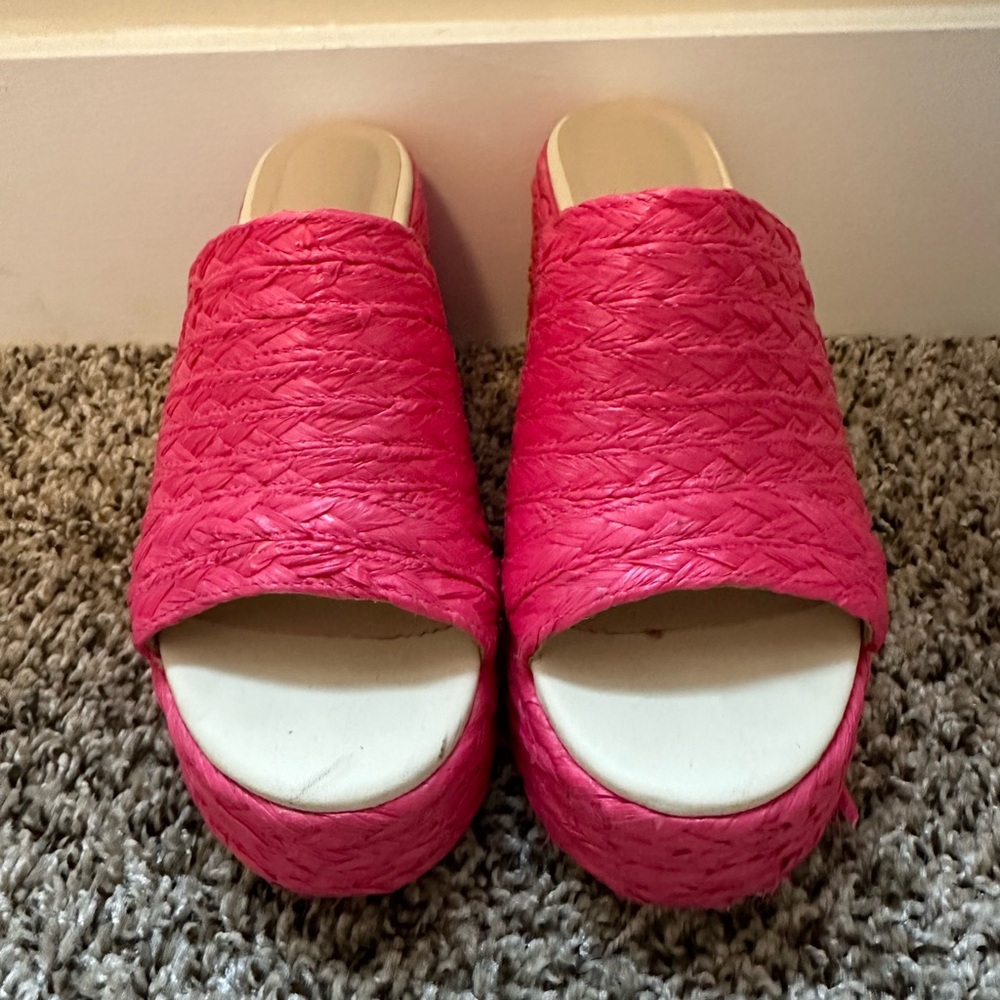 Pink Amazon platform slip on wicker heels